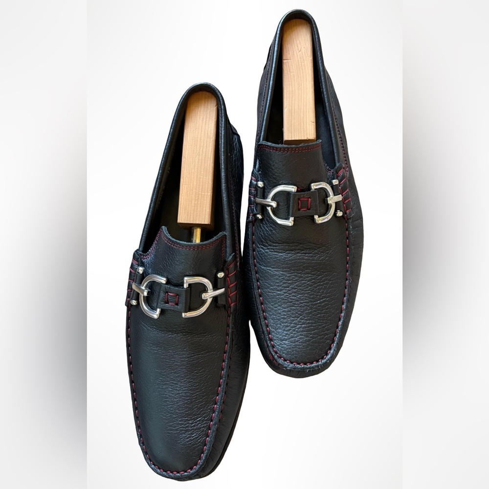 Donald Pliner Dacio Black Italian Leather Contrast Stitch Loafers Men’s Sz 9.5 M